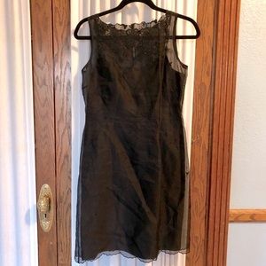 Ann Taylor Sleeveless Black Embroidered Silk Dress